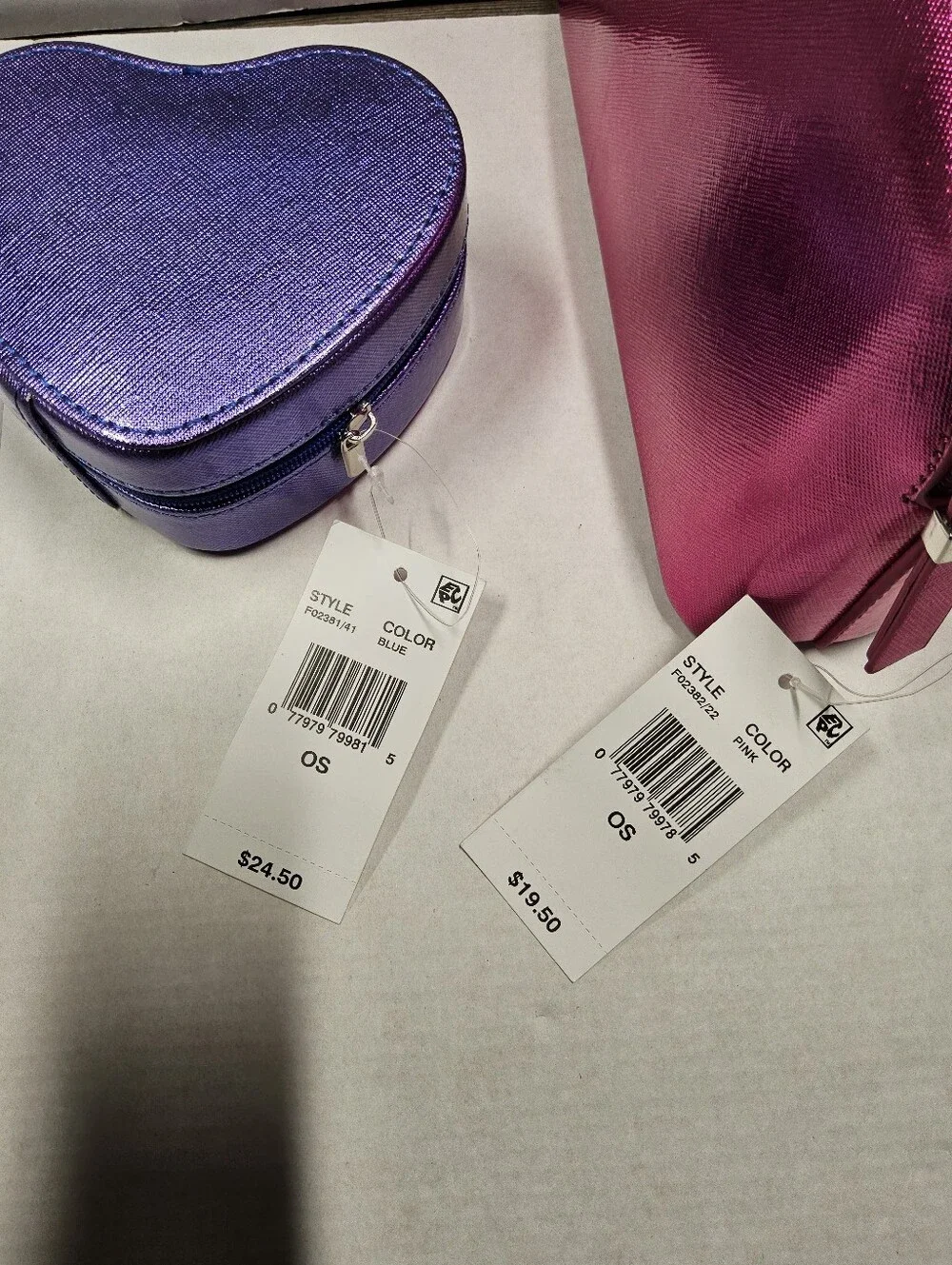 NWT Pink Metallic Zip Pouch and purple zip jewelry case